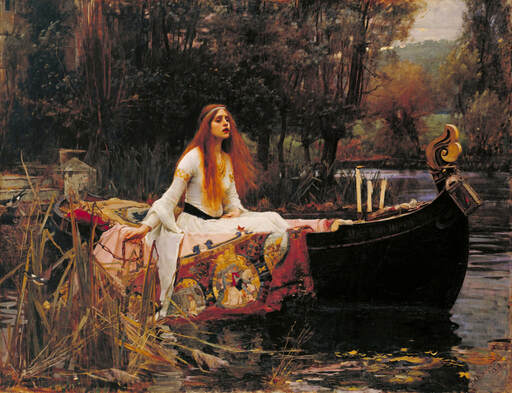 Red haired woman with long red hair in boat