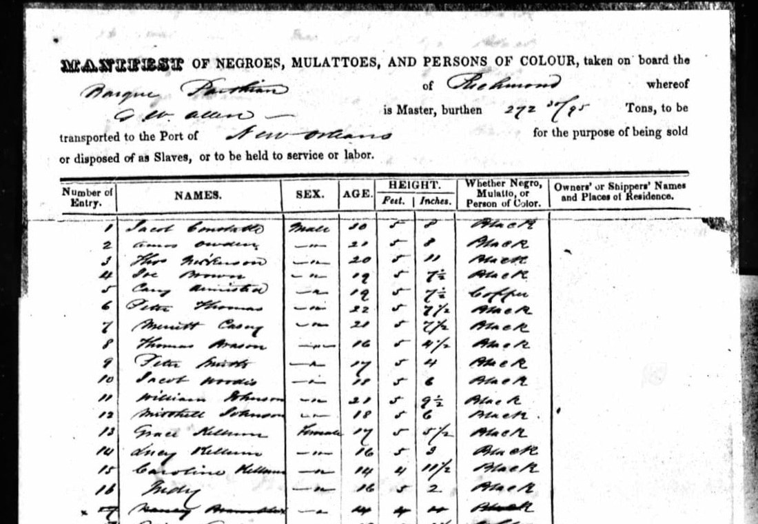 A slave manifest with Judy's name. The Green Legacy