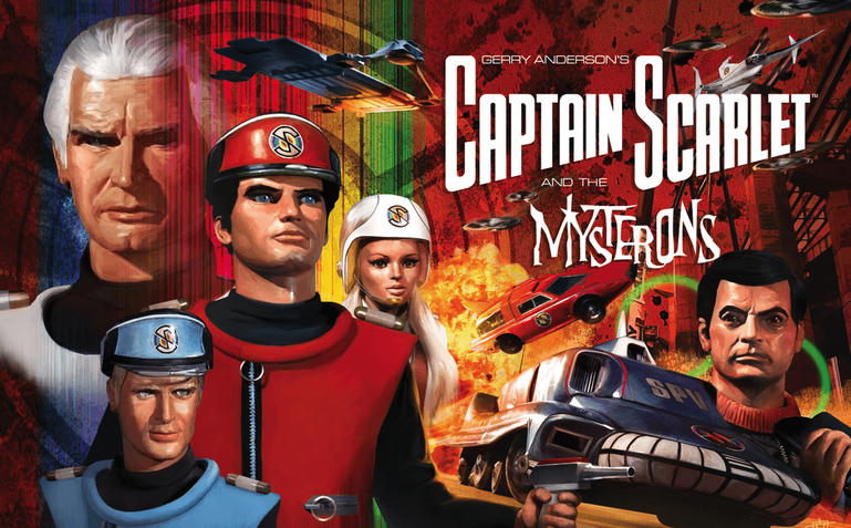 Captain Scarlet and the Mysterons team and armored vehicle