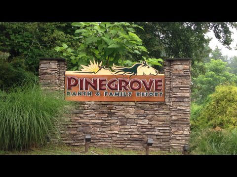 sign in bushes saying Pinegrove Ranch & Family Resort