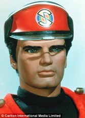 Captain Scarlet puppet with cap Cary Grant look-a-like